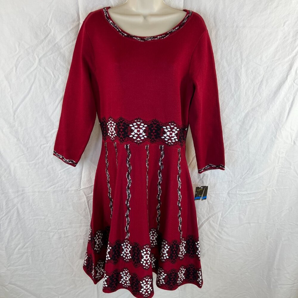 NWT Taylor Red A-Line Midi Sweater Dress $250 - Picture 3 of 15